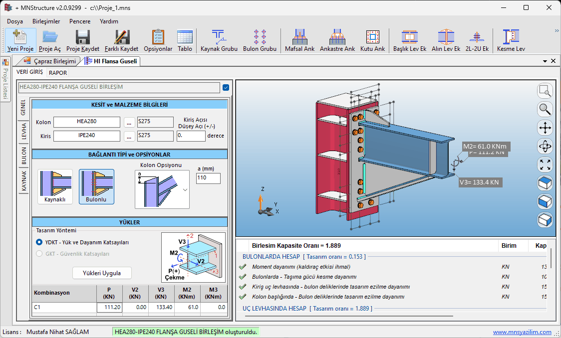 MNStructure rapor ekranı